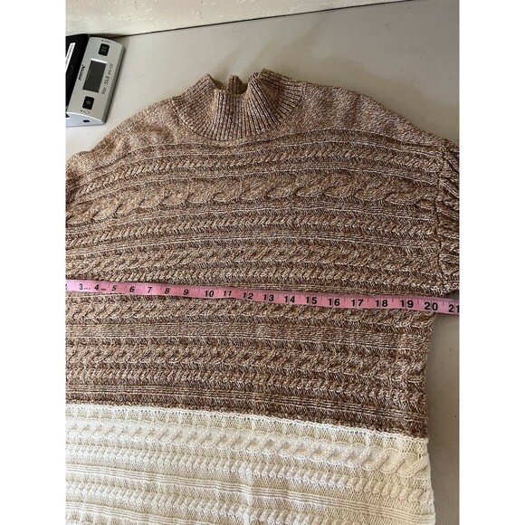 Talbots Sweater Womens Large Brown Cream Cable Knit Mock Neck ColorBlock - Picture 4 of 9